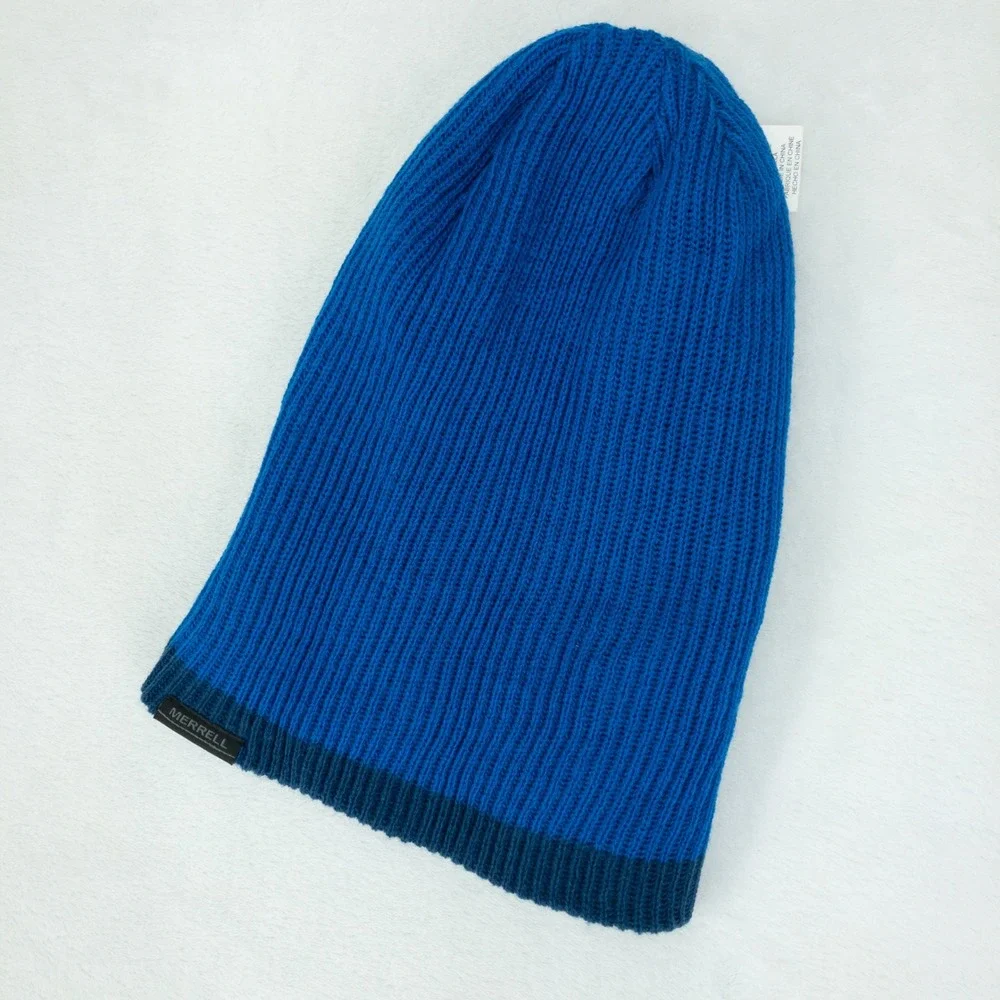 Merrell Campee Beanie Womens OS Nautical Blue Reversible Ribbed Knit Hat‎